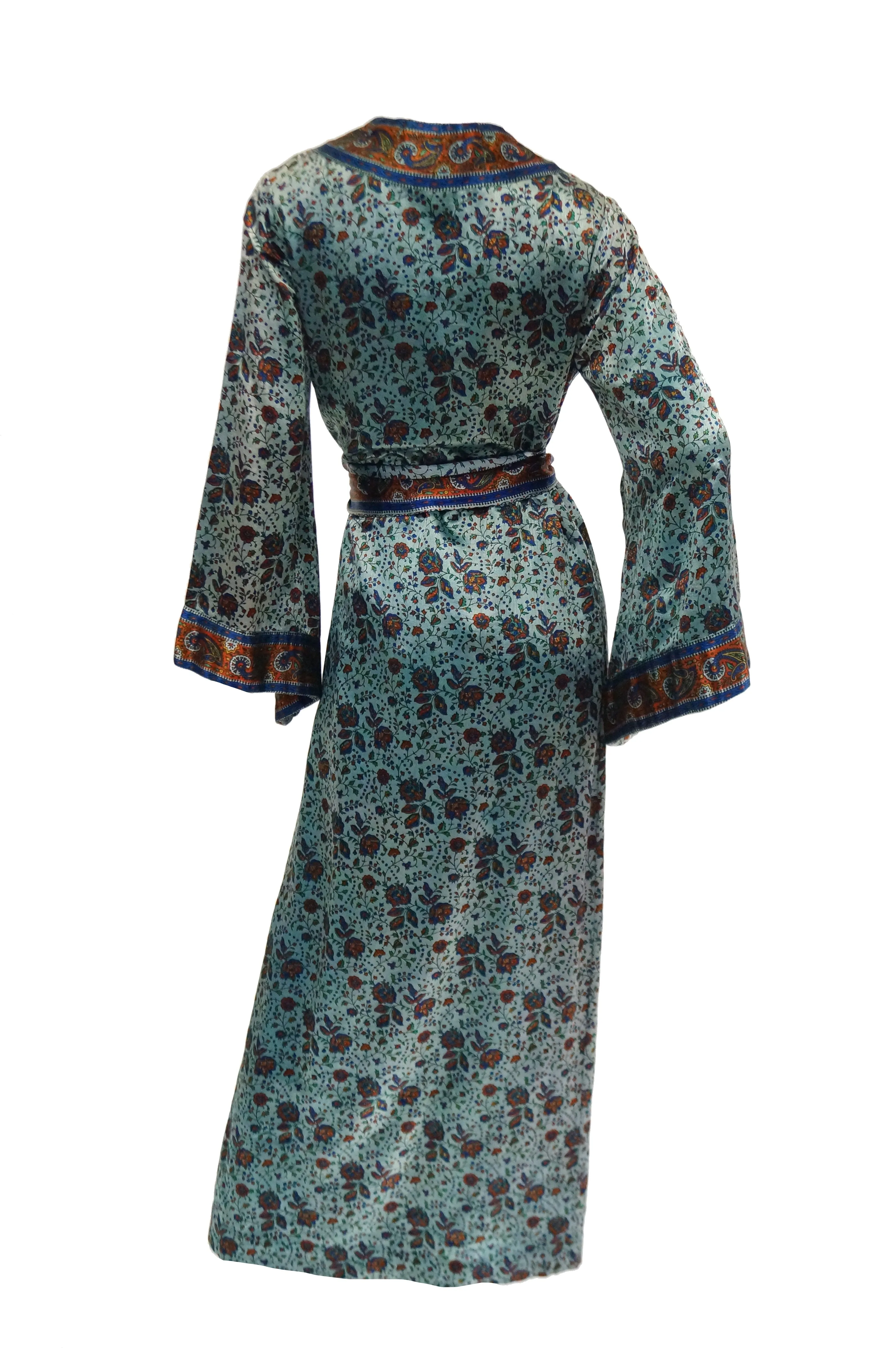 1960s Treacy Lowe Mercerized Cotton Handprinted India Wrap Dress