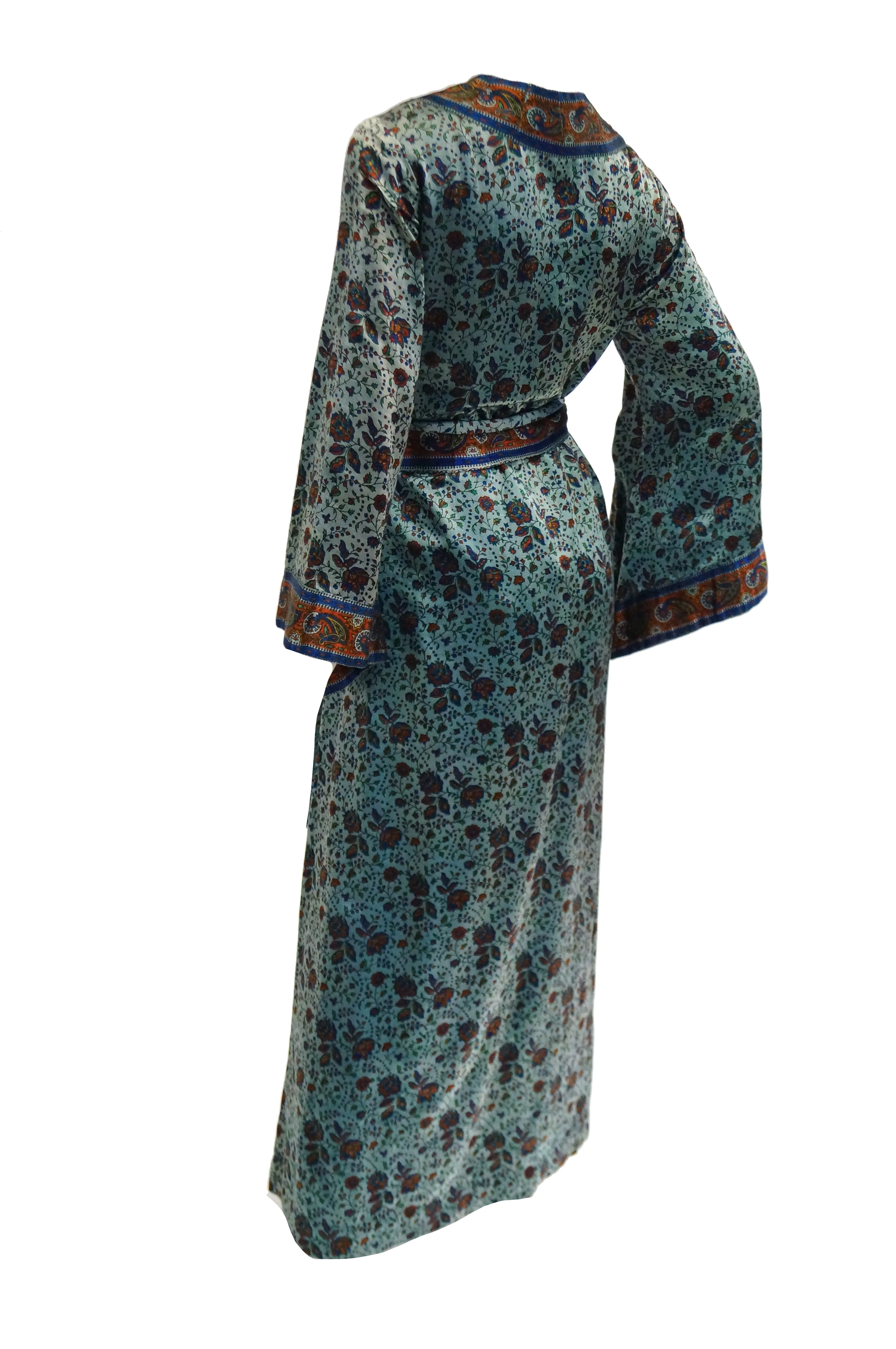 1960s Treacy Lowe Mercerized Cotton Handprinted India Wrap Dress