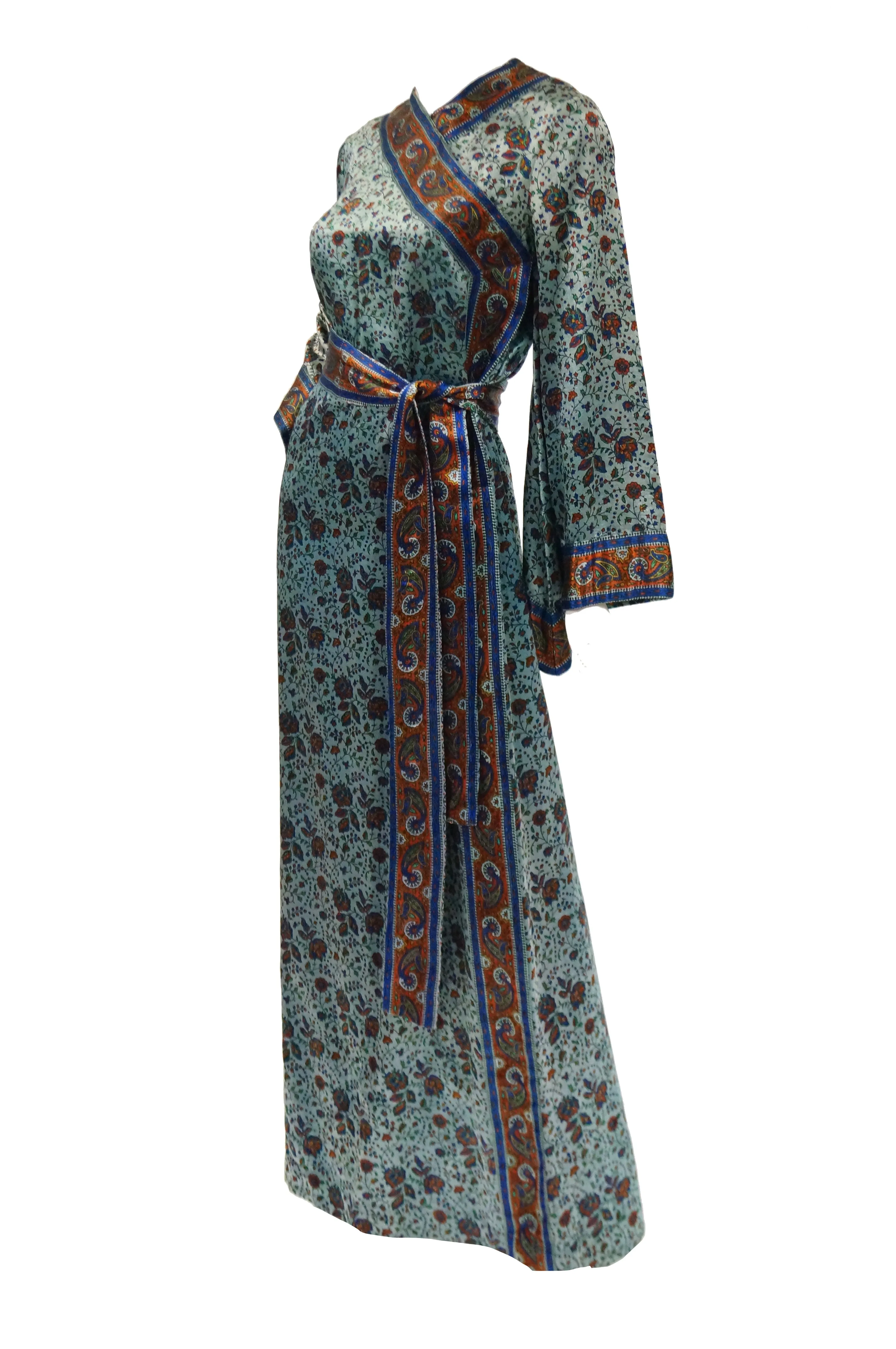 1960s Treacy Lowe Mercerized Cotton Handprinted India Wrap Dress