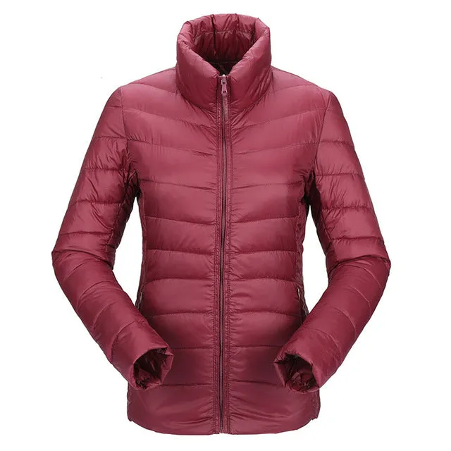 2017 women ultra light down jacket winter duck down jackets women slim thin long sleeve parka zipper coats pockets AKITSUMA