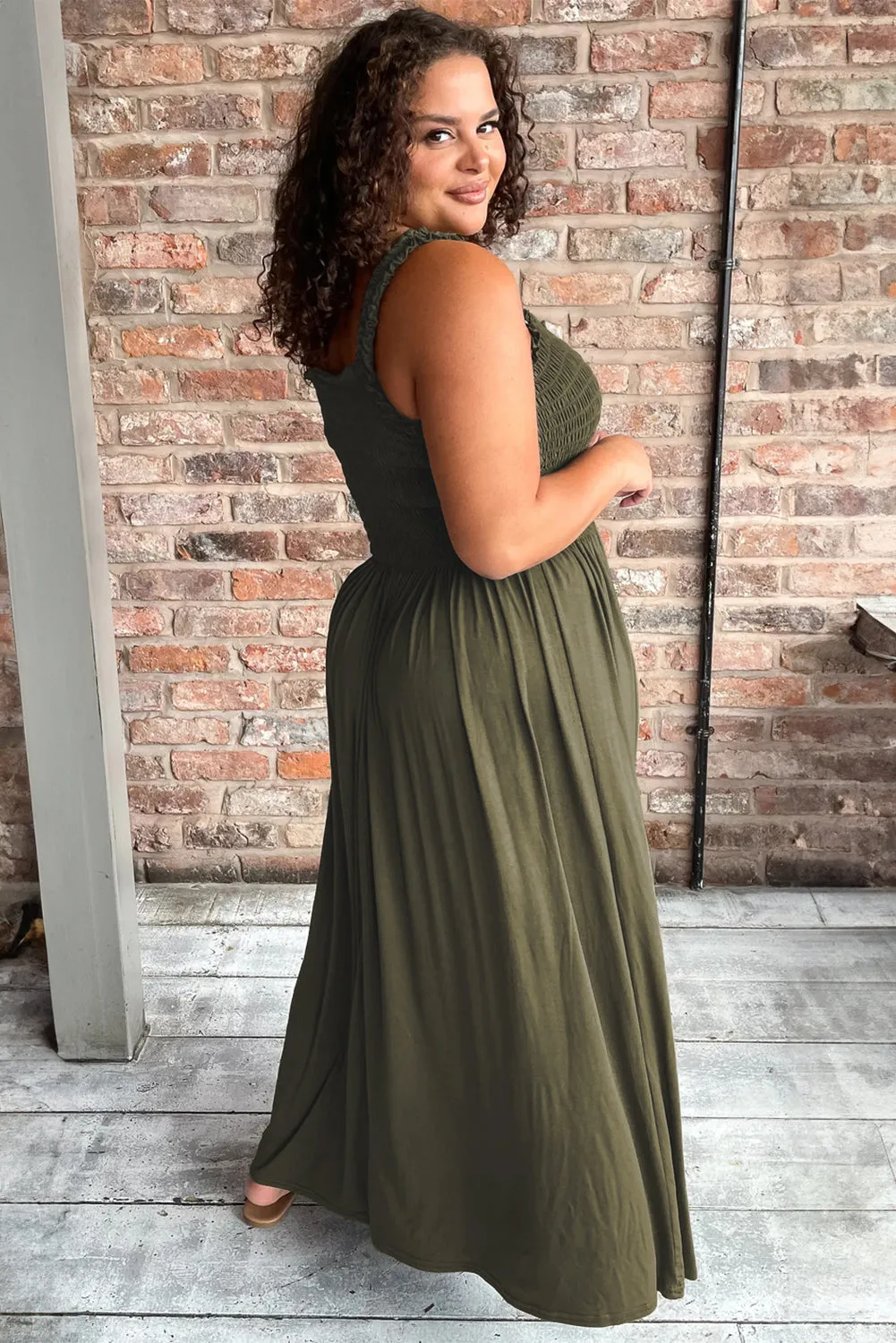 Amazon Rainforest Green Ruched Bodice Sleeveless Plus Size Full-Length Dress