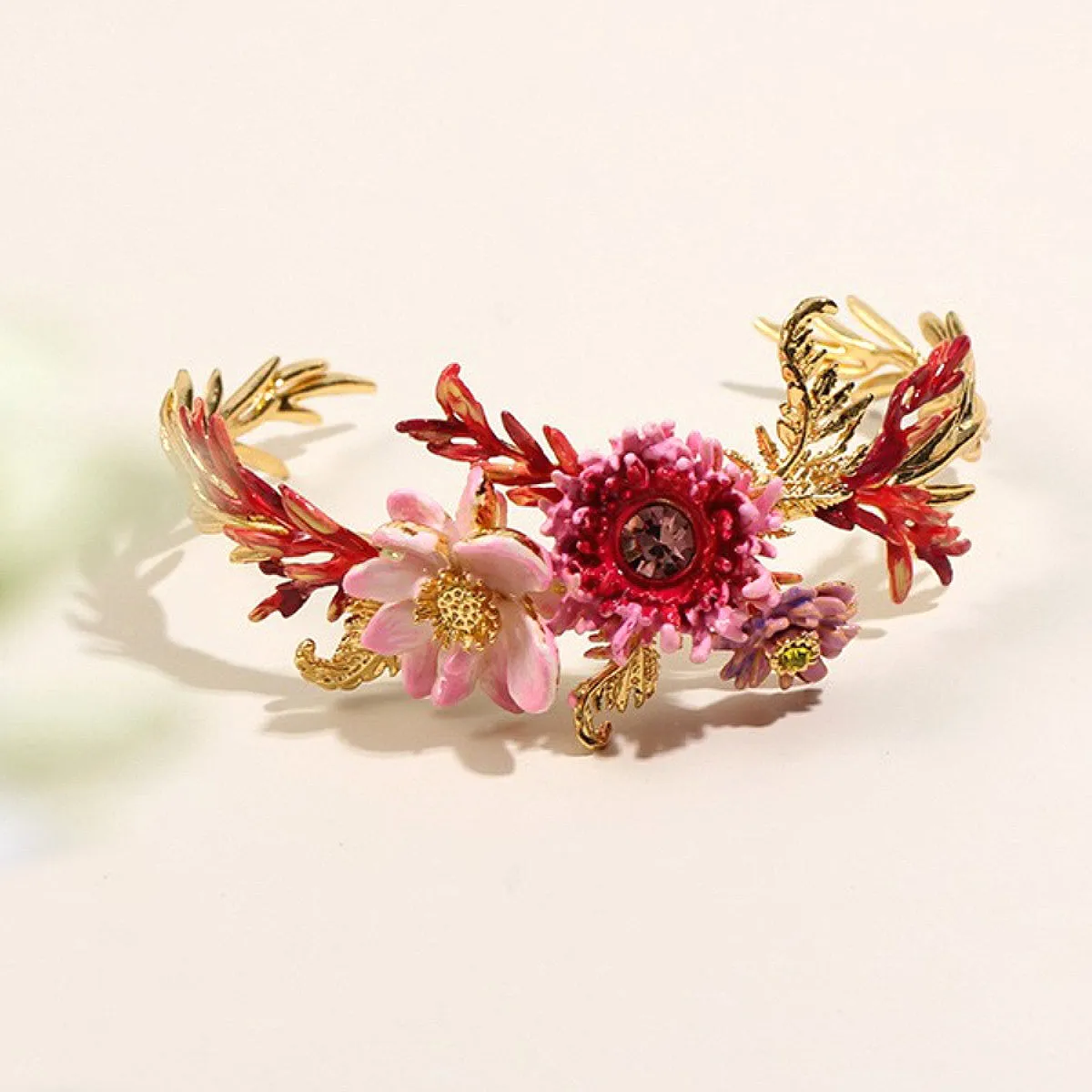 Aster Flower Lotus Fern Leaf Bouquet Bracelet-i7bags