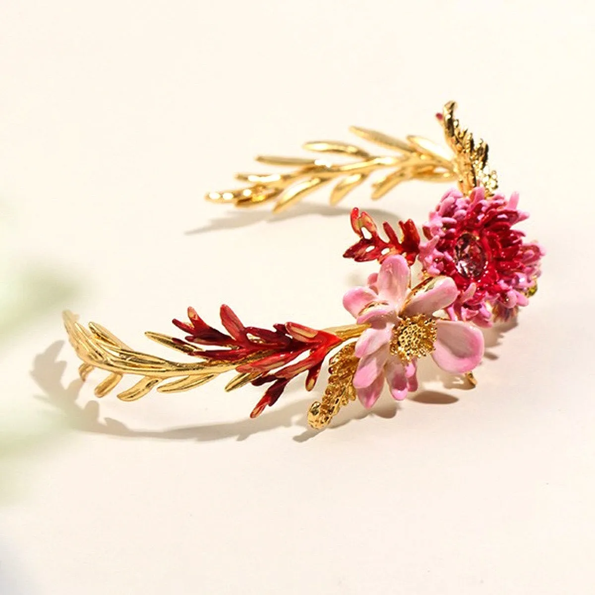 Aster Flower Lotus Fern Leaf Bouquet Bracelet-i7bags