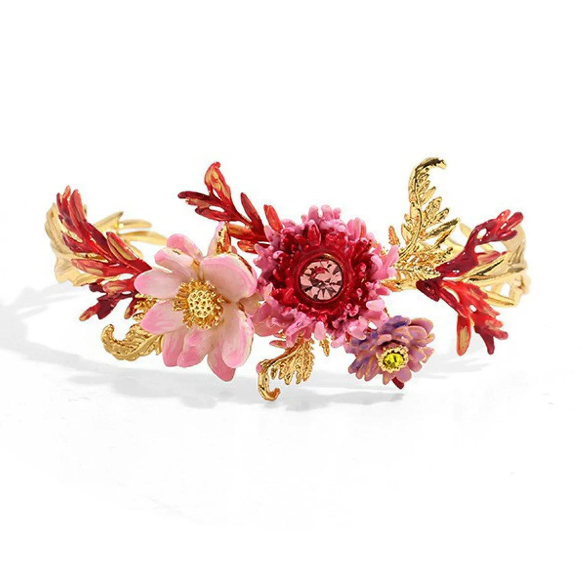 Aster Flower Lotus Fern Leaf Bouquet Bracelet-i7bags