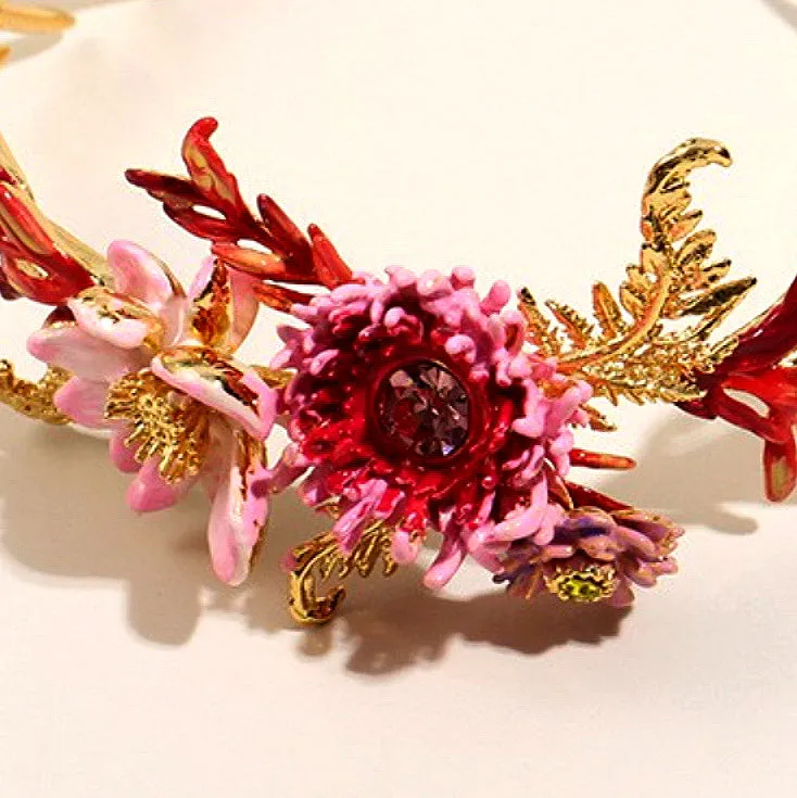 Aster Flower Lotus Fern Leaf Bouquet Bracelet-i7bags