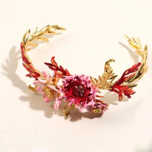 Aster Flower Lotus Fern Leaf Bouquet Bracelet-i7bags