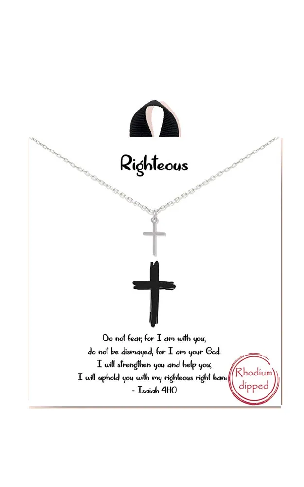 BANA006RH Rhodium "Righteous" Cross Pendant Necklace