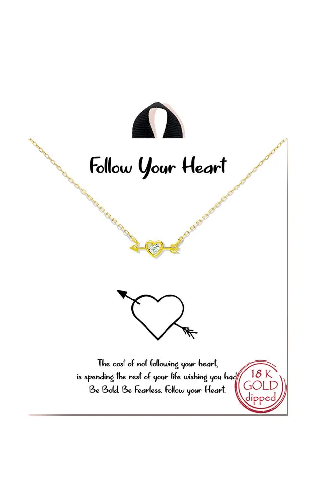 BANA011GD Gold  "Follow Your Heart" Arrow Pierced Heart Necklace