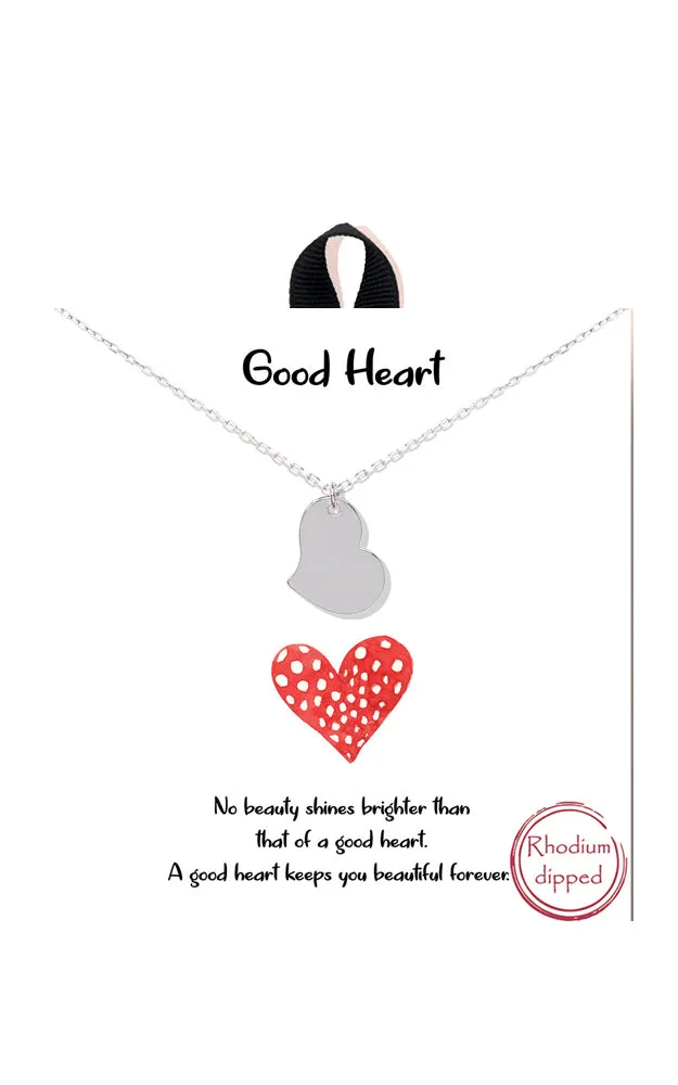 BANA012RH Rhodium "Good Heart" Heart Sideways Necklace