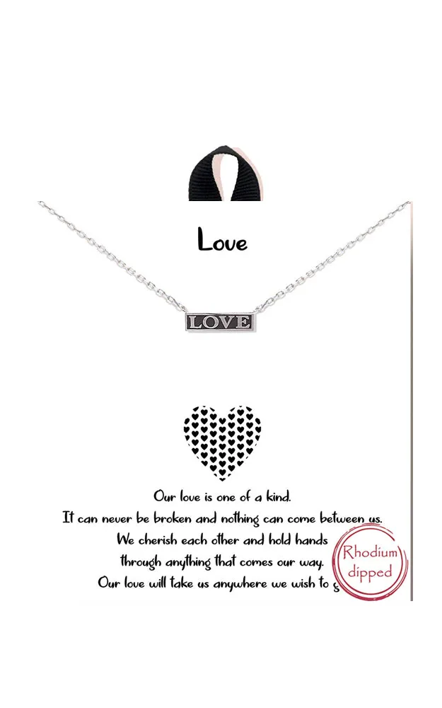 BANA043RH Rhodium "Love" Love Enamel Bar Necklace