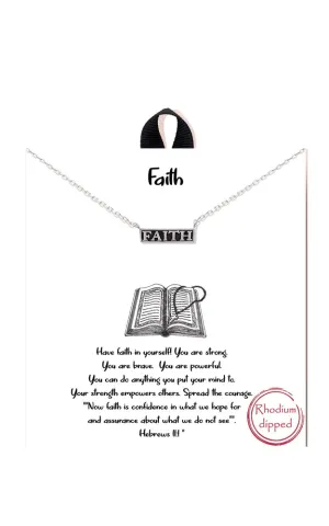 BANA046RH Rhodium "Faith" Faith Enamel Bar Necklace