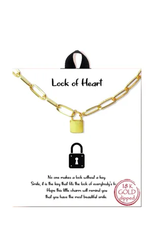 BANA086GD Gold "Lock of Heart" Lock Linked Chain Necklace