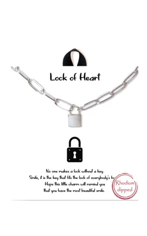 BANA086RH Rhodium "Lock of Heart" Lock Linked Chain Necklace