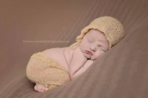 Beige Mohair Newborn Pants and Hat Set