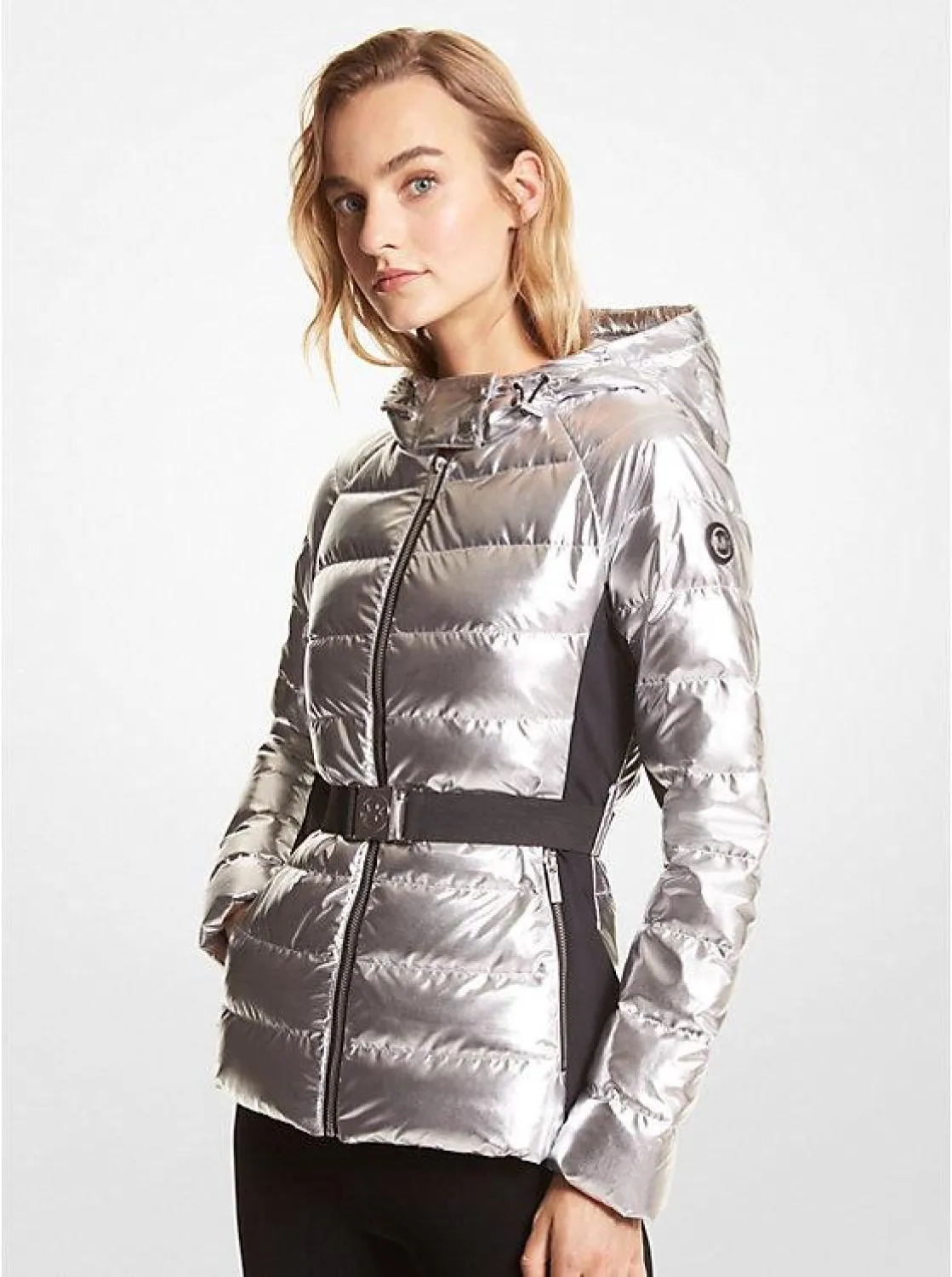 Belted Metallic Puffer Jacket