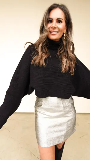 Black Cropped Turtleneck Sweater