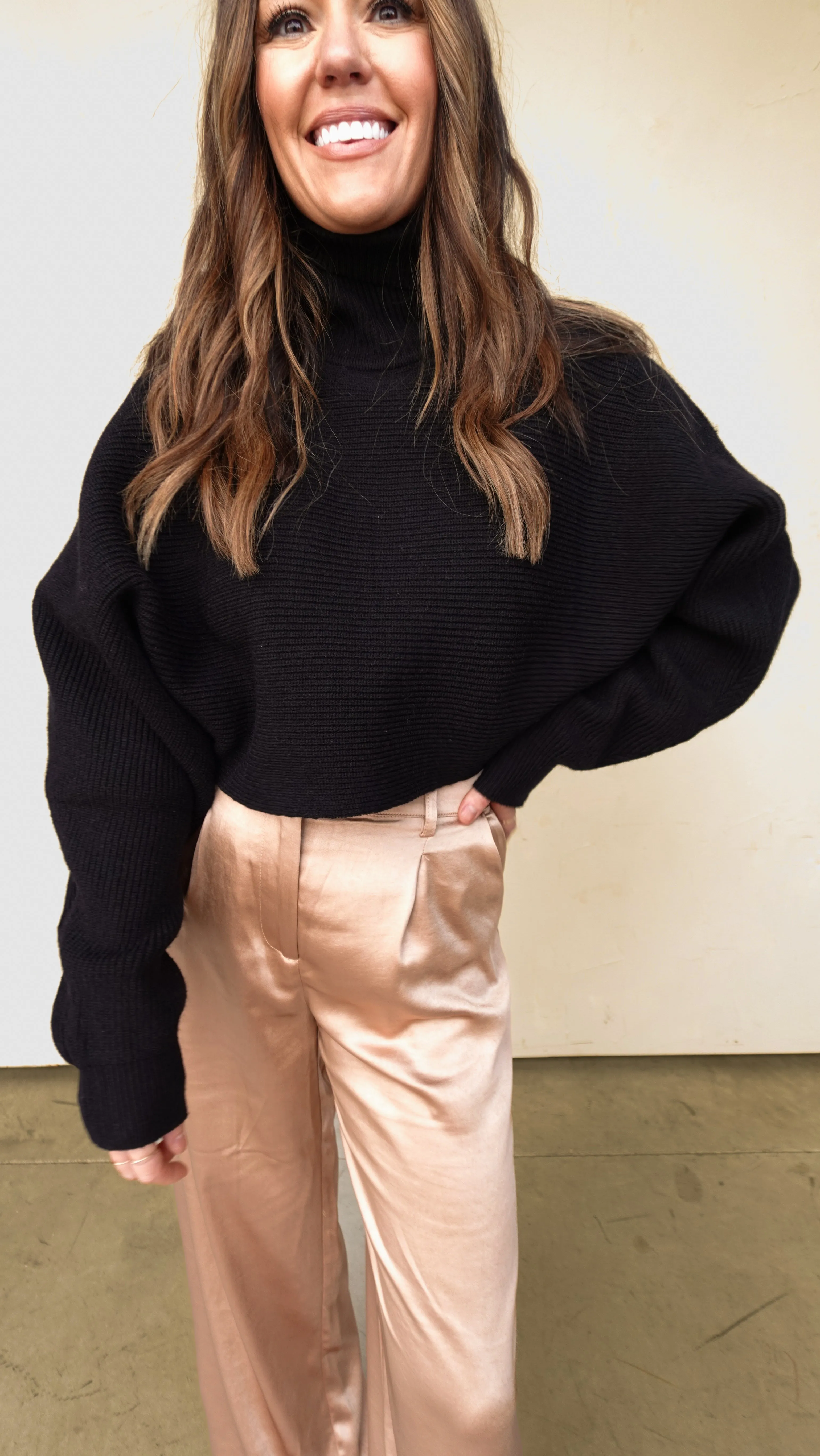 Black Cropped Turtleneck Sweater