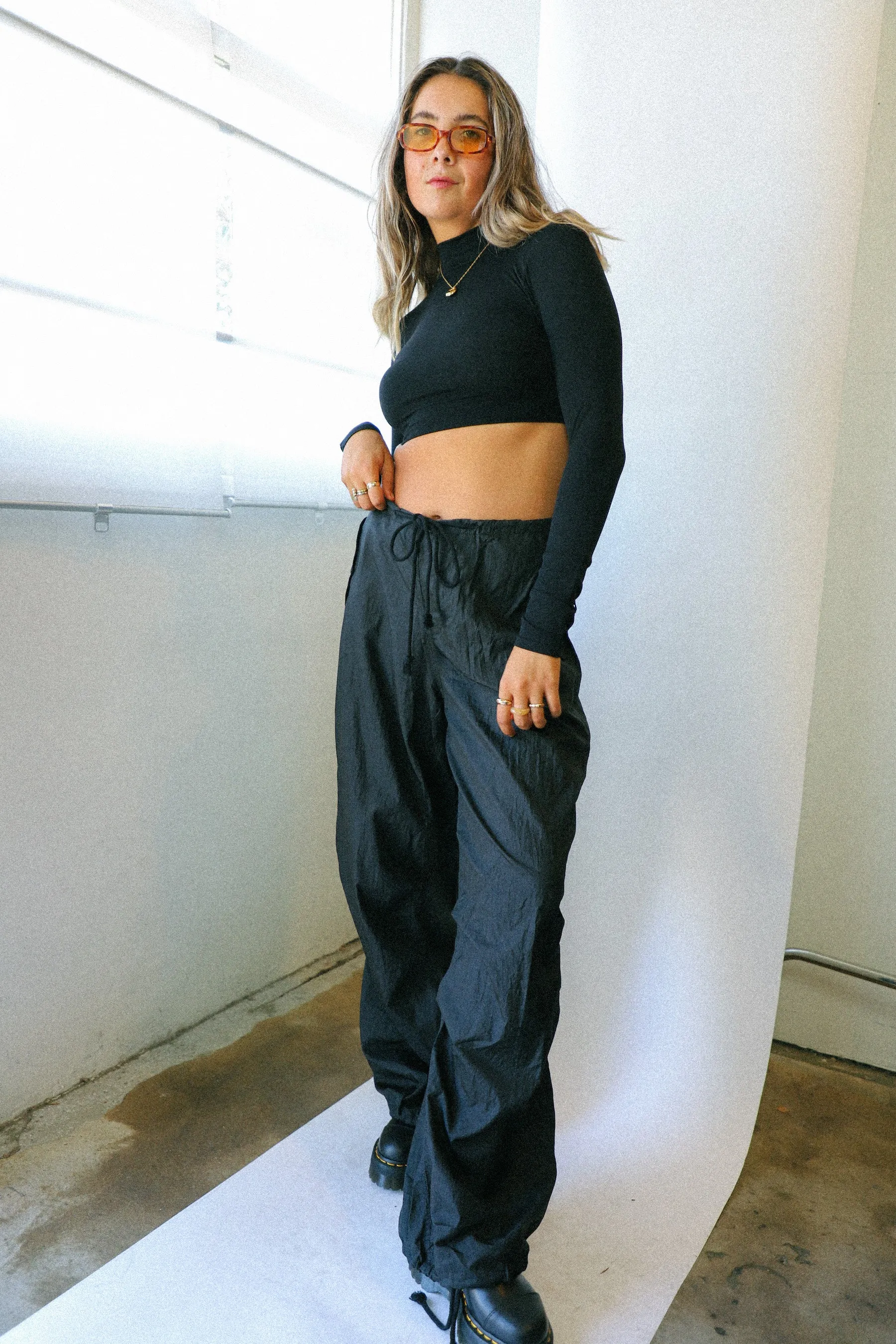 Black Super Crop Seamless Turtleneck