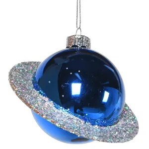 Blue & Silver Glitter Planet Bauble