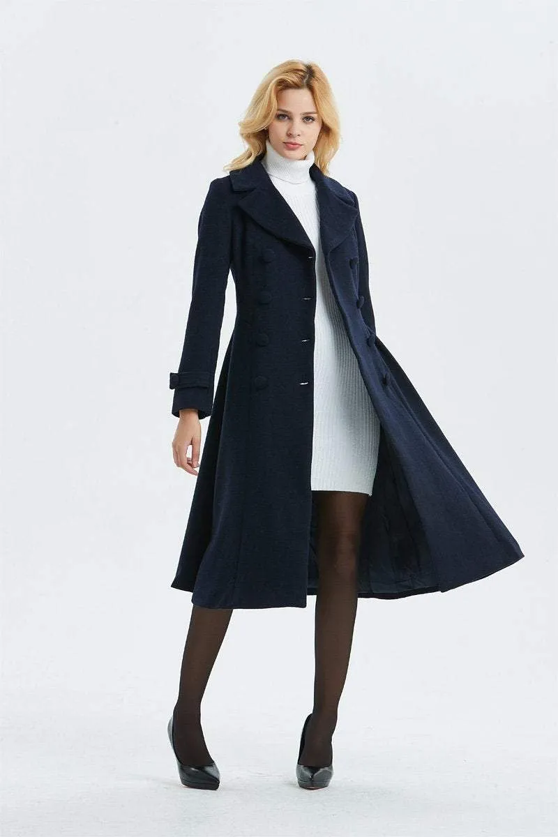 blue wool coat, warm coat, winter coat, midi coat, double breasted coat, navy blue coat, blue wool coat, womens coat, elegant coat C1340