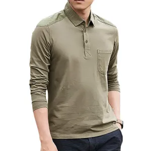 Brief Solid Color Long Sleeve Casual Polo Shirt for Men