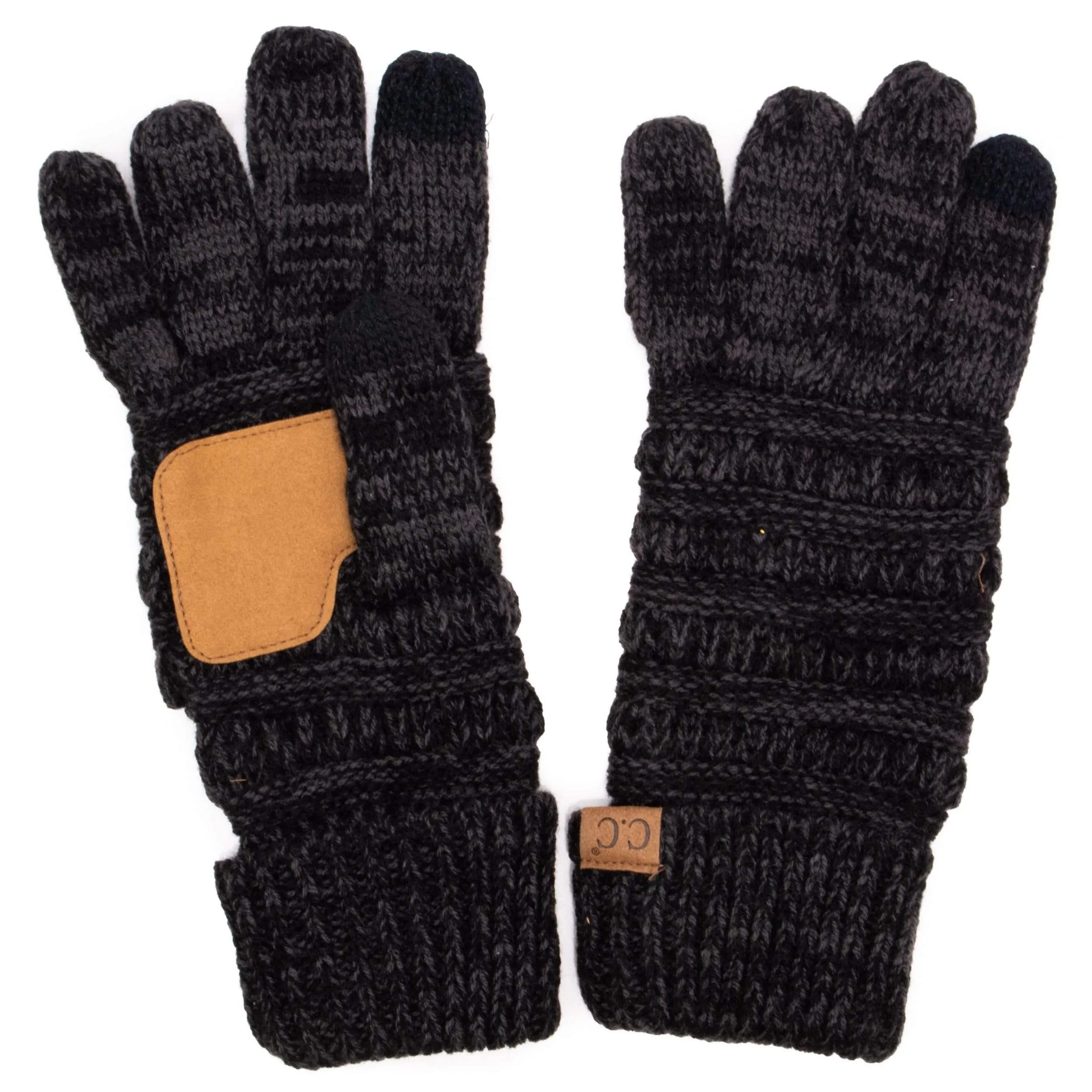 C.C G800 - Unisex Cable Knit Winter Warm Anti-Slip Two-Toned Touchscreen Texting Gloves