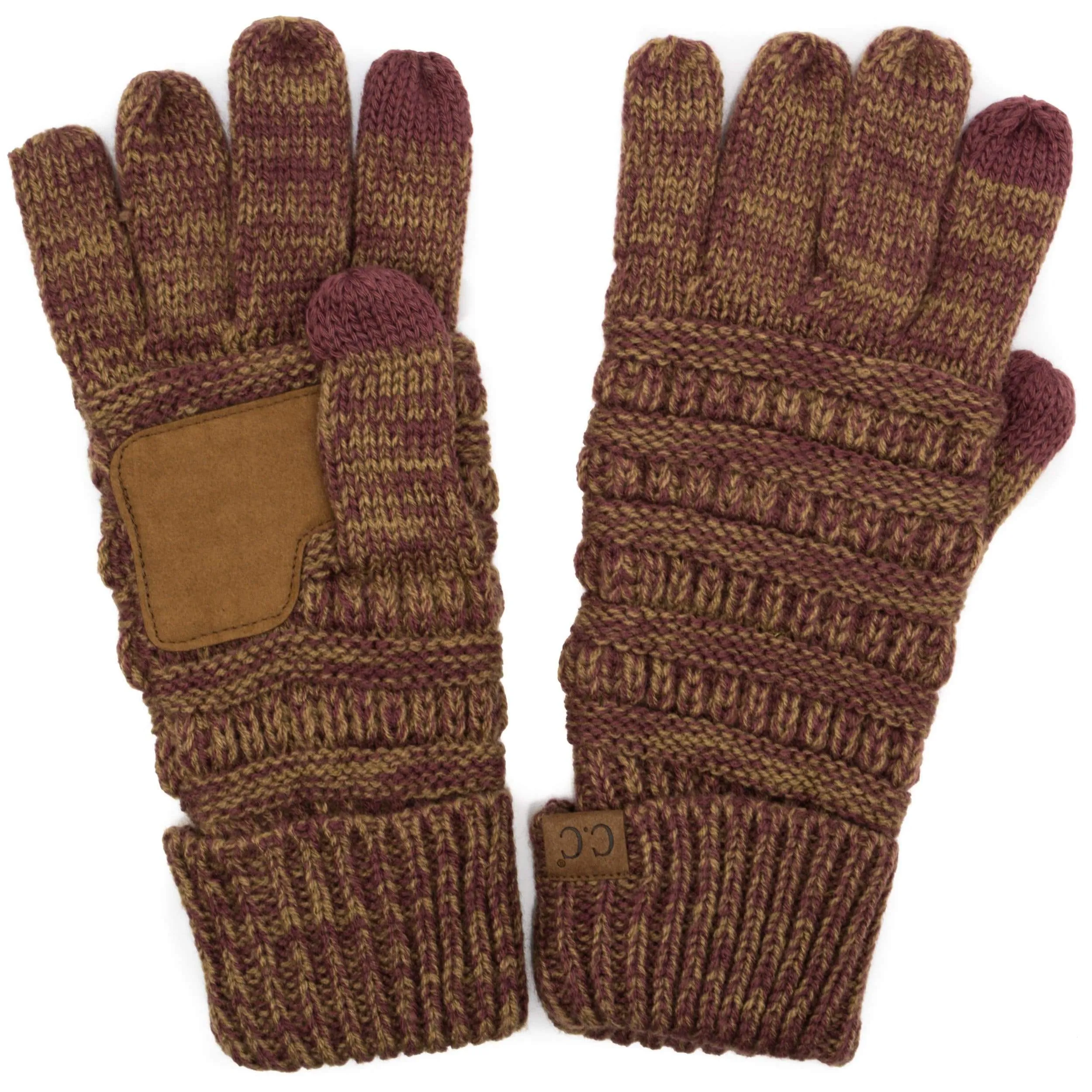 C.C G800 - Unisex Cable Knit Winter Warm Anti-Slip Two-Toned Touchscreen Texting Gloves