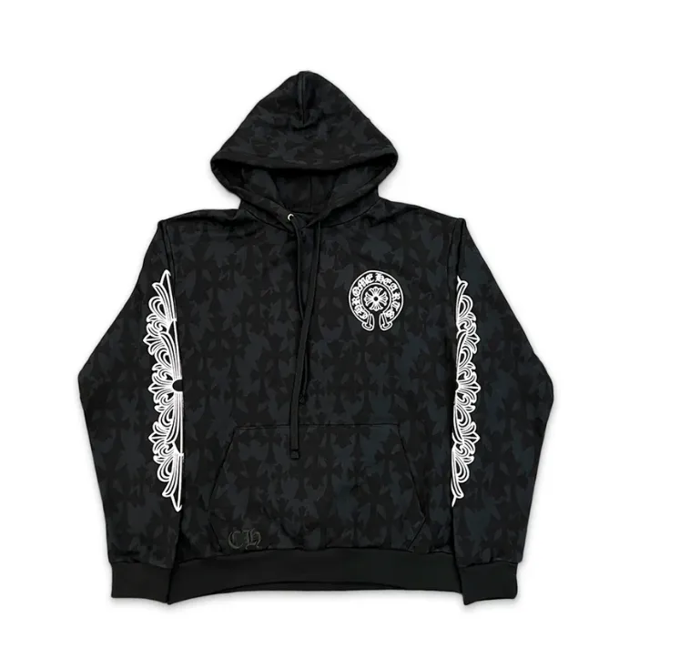 Cemetery Cross Print Pullover Hoodie Black