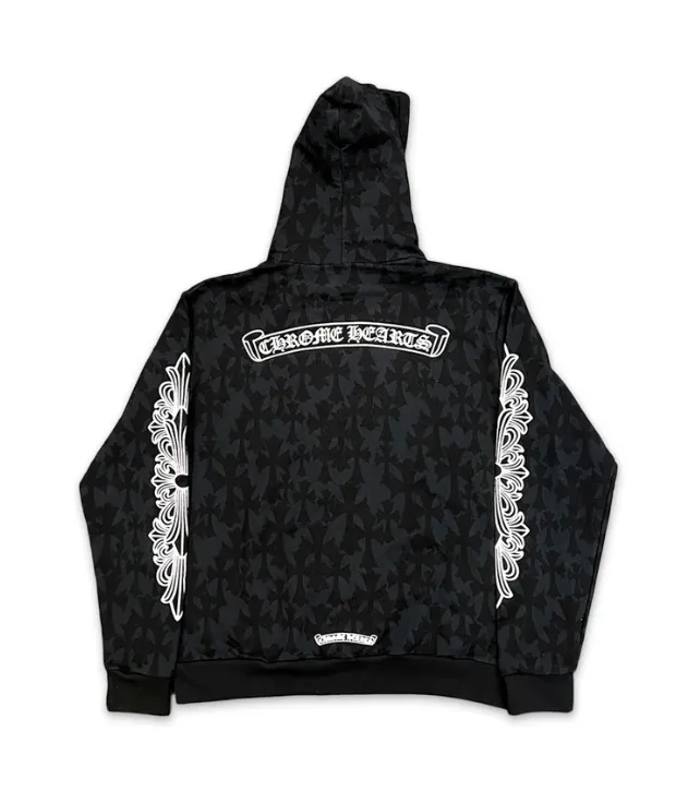 Cemetery Cross Print Pullover Hoodie Black