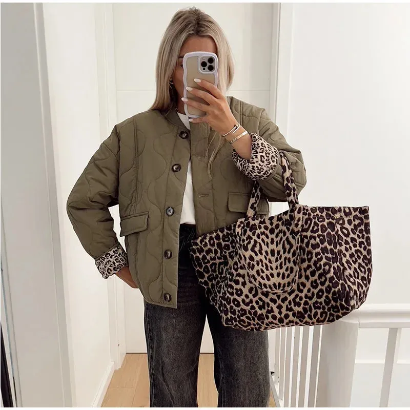 Chic KELCEY Leopard Print Lining Cotton Jacket puffer jacket hottest autumn jacket