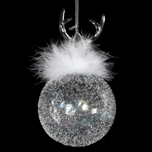 Clear With Antler & White Feather Bauble