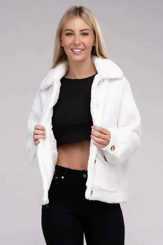 Cozy Sherpa Button-Front Jacket