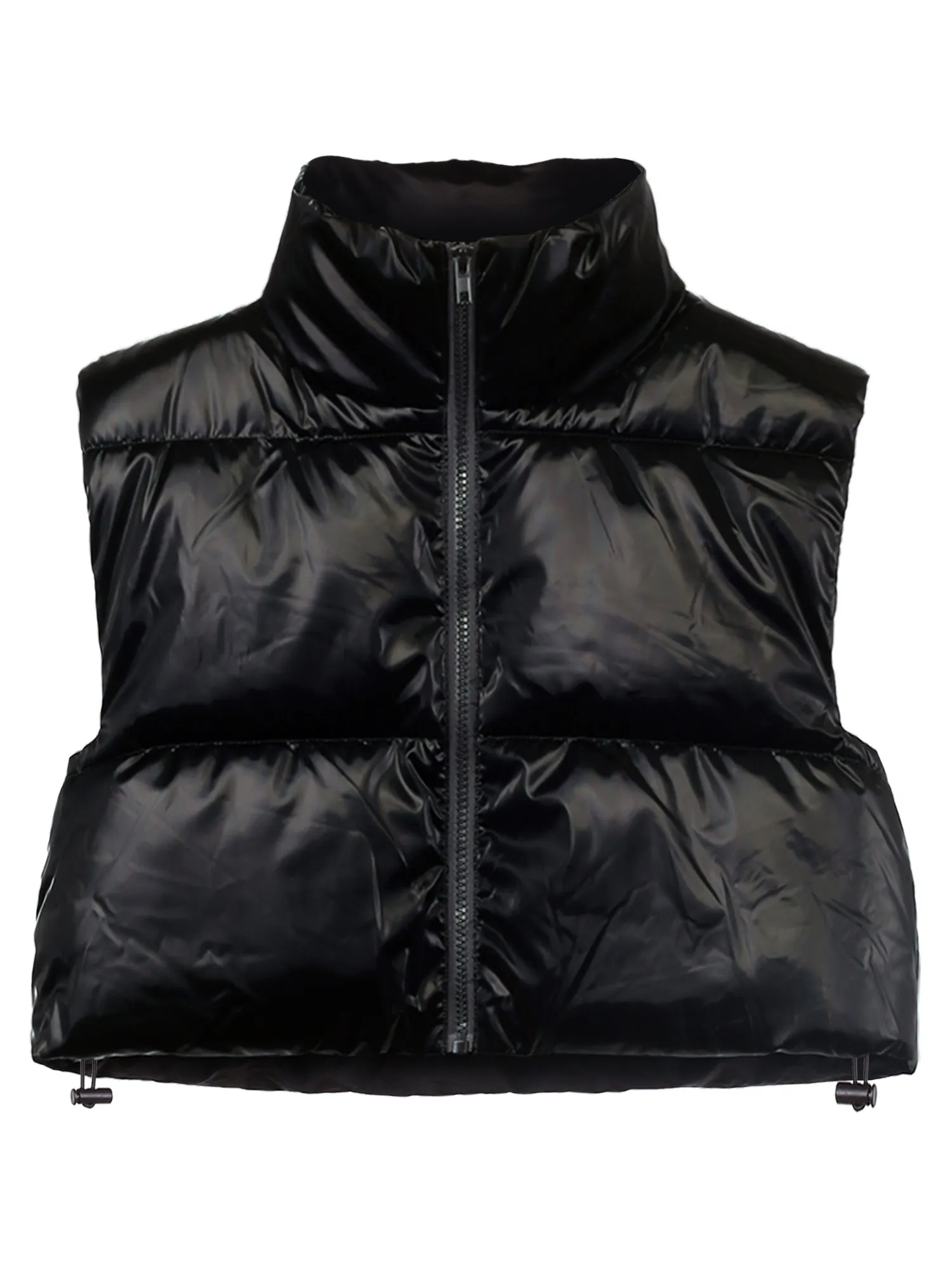 Crop Lightweight Sleeveless Warm Padded Outerwear Puffer Vest Black