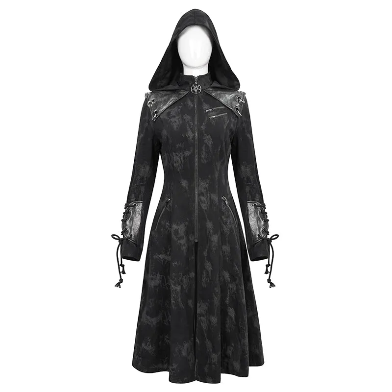 CT202 Women Punk Irregular Pattern Print Long Trench Coat