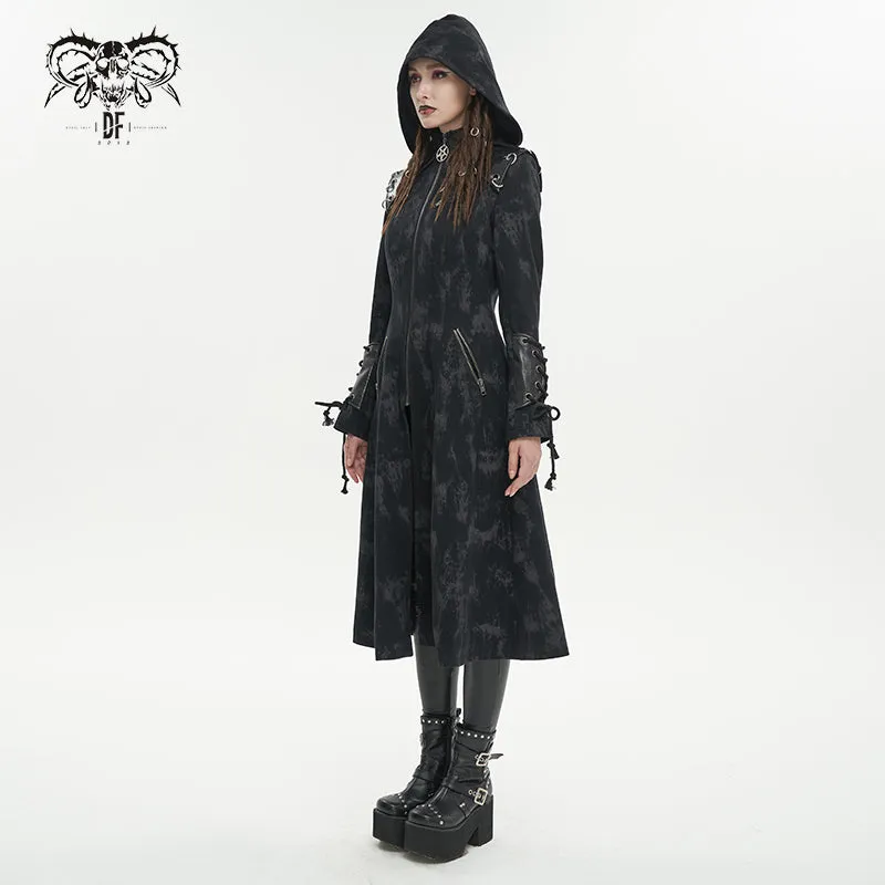 CT202 Women Punk Irregular Pattern Print Long Trench Coat