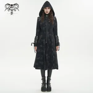 CT202 Women Punk Irregular Pattern Print Long Trench Coat