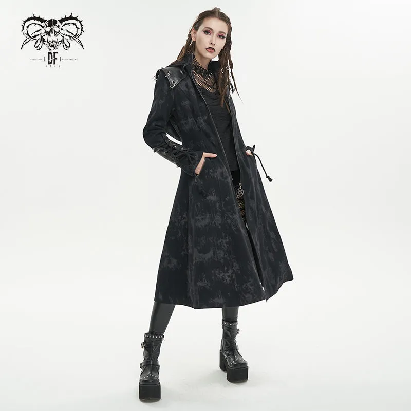 CT202 Women Punk Irregular Pattern Print Long Trench Coat