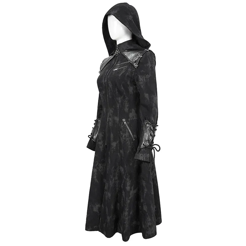 CT202 Women Punk Irregular Pattern Print Long Trench Coat