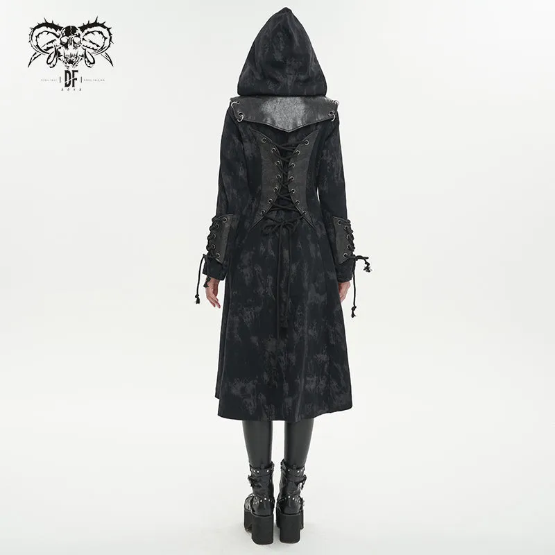 CT202 Women Punk Irregular Pattern Print Long Trench Coat