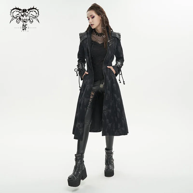 CT202 Women Punk Irregular Pattern Print Long Trench Coat