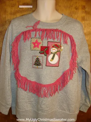 Cute Funny Christmas Sweatshirtwith Pink Fringe