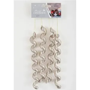 Enchante Champagne Sparkle Spiral Hanger 4Pk Bauble