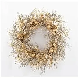 Enchante Gold Sparkle Twig & Bauble Wreath 60cm