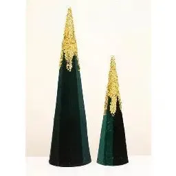 Enchante Green & Gold Glitter Gilded Conicals Set Of 2 - 60cm