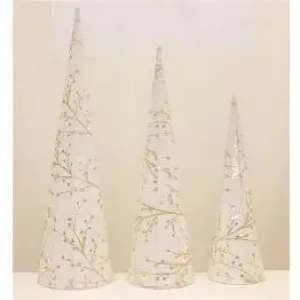 Enchante Mistletoe Wishes White & Gold Conicals Set Of 3 - 60cm