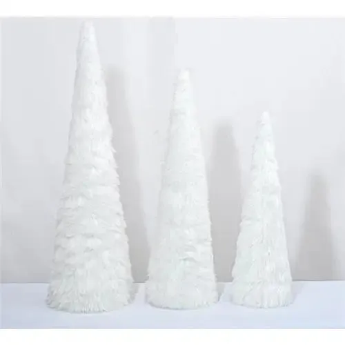 Enchante Winter Fur Conical Trees Set Of 3