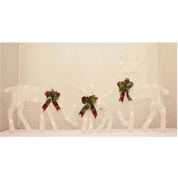 Enchante Winter Snow Reindeer Family Set Of 3 Tartan Bow 71cm