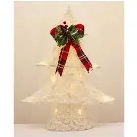 Enchante Winter Snow Tree With Lights & Tartan Bow 48cm