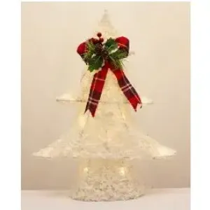 Enchante Winter Snow Tree With Lights & Tartan Bow 48cm