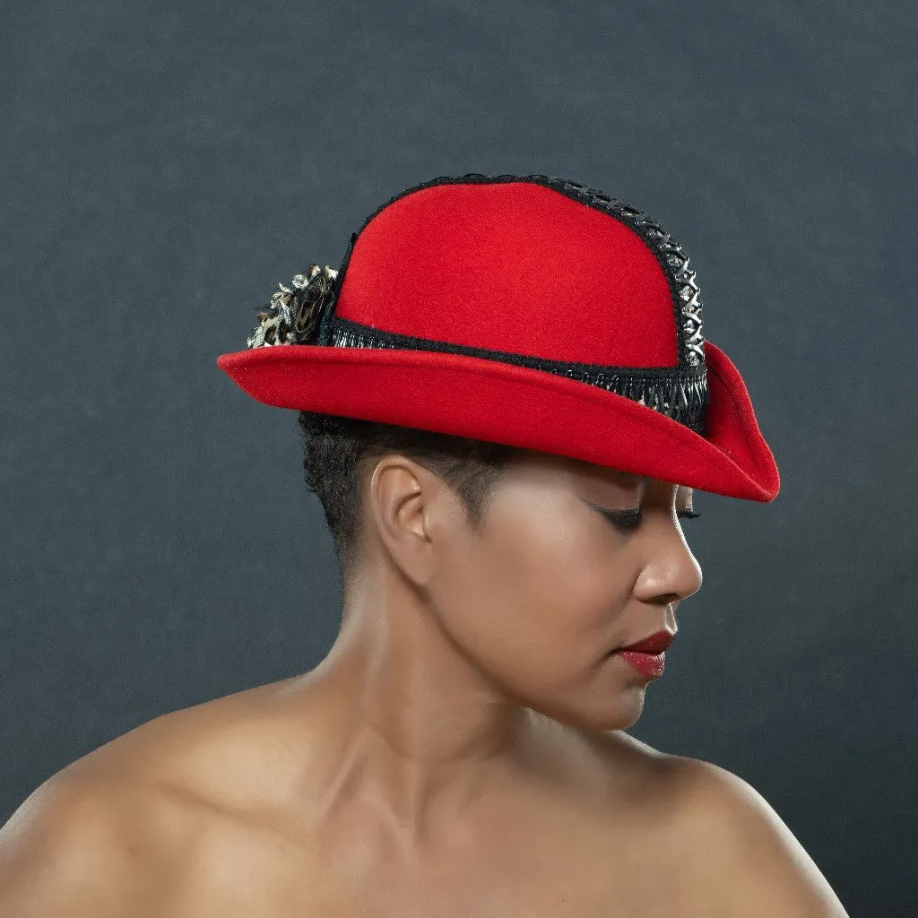 FW7776-Ladies Red Wool Dress Hat